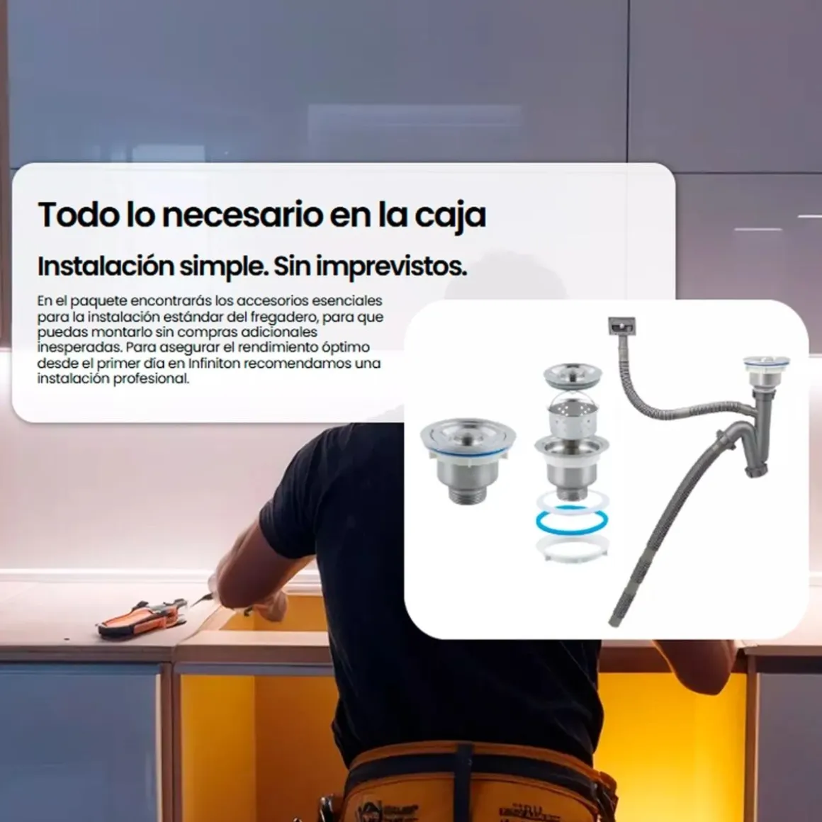 Fregadero Infiniton Disfrutar40.40QZ 1 cubeta 3 tipos de instalación granito negro 20x40x40 cm