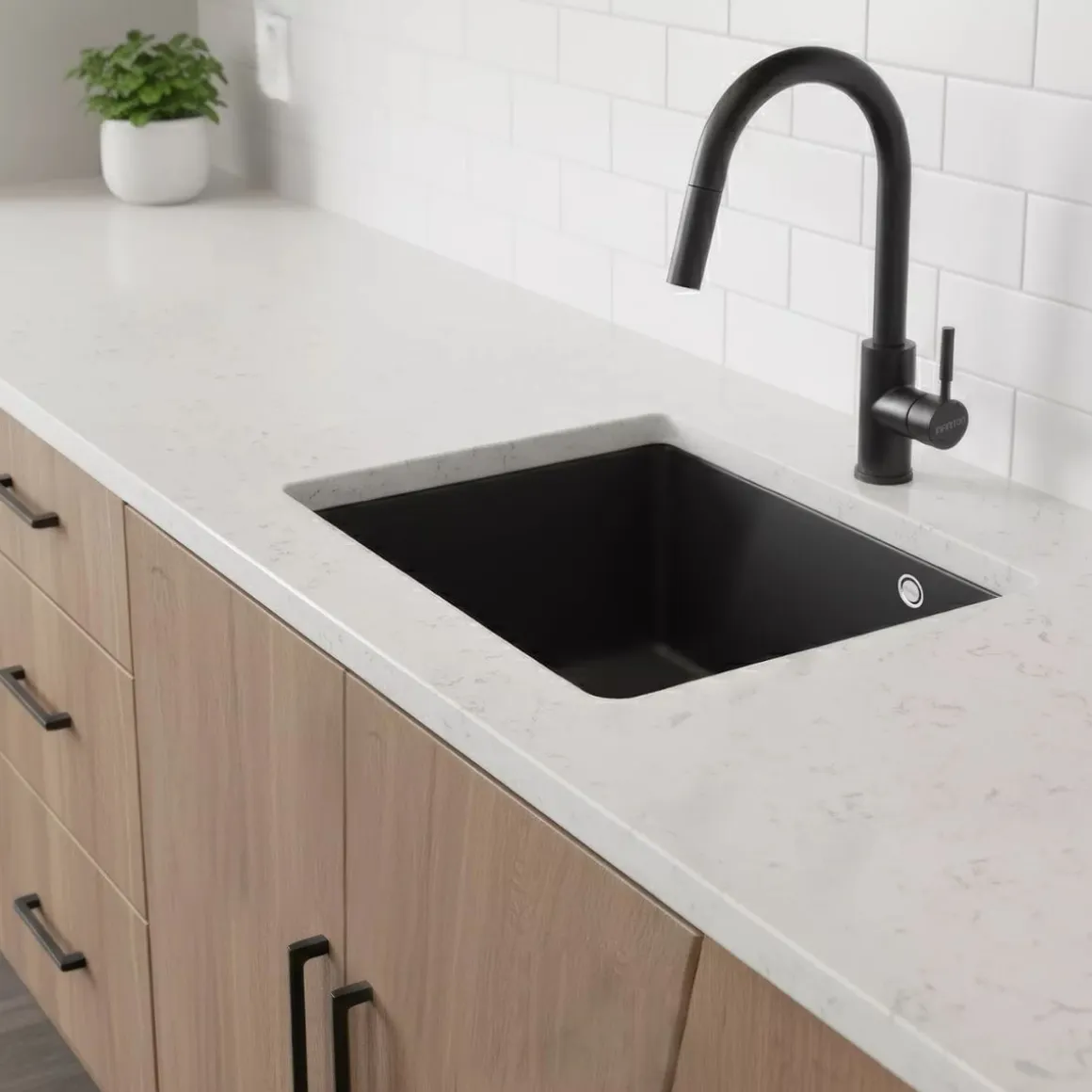 Fregadero Infiniton Disfrutar40.40QZ 1 cubeta 3 tipos de instalación granito negro 20x40x40 cm