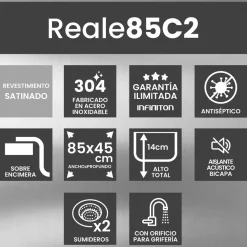 Fregadero Infiniton Reale85C2 2 sumideros satinado acero inoxidable Ø36x14 cm