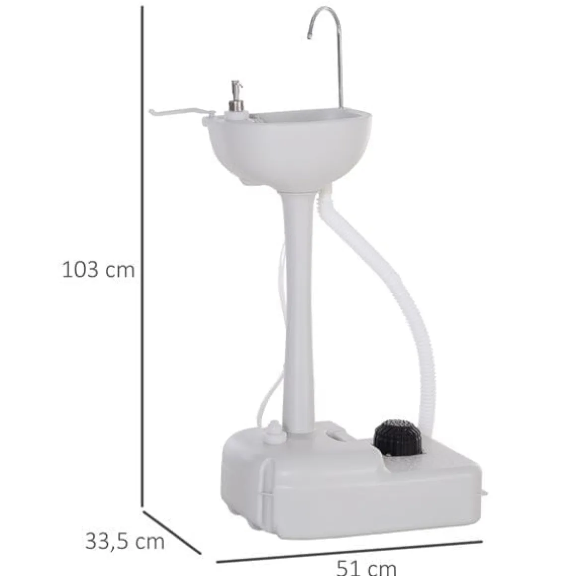 Fregadero portátil con tanque 17L blanco 51x33,5x103 cm