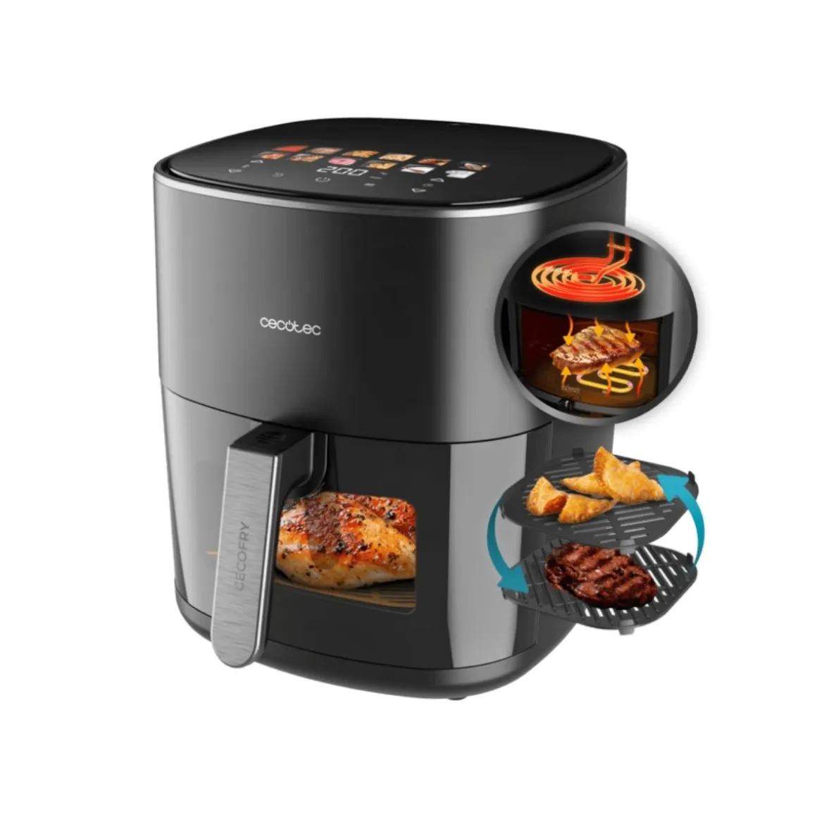 Freidora de aire Cecofry&Grill Duoheat 6500 Cecotec 2200W 6,5L 3 en 1 negro