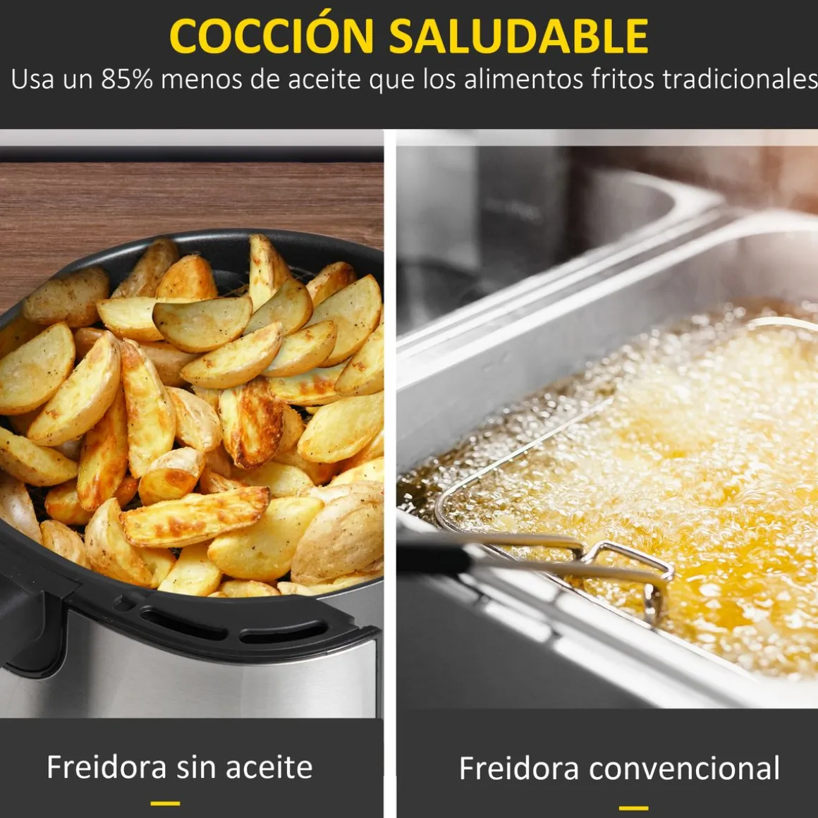 Freidora de aire Crispy Homcom 6,5L 1800W negro