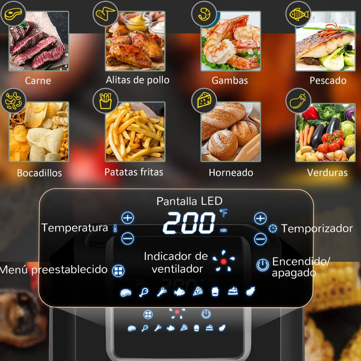 Freidora de aire Crispy Homcom 6,5L 1800W negro