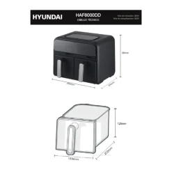 Freidora de aire Hyundai HAF8000DD 2400W 8L 2 cestas 8 programas negro