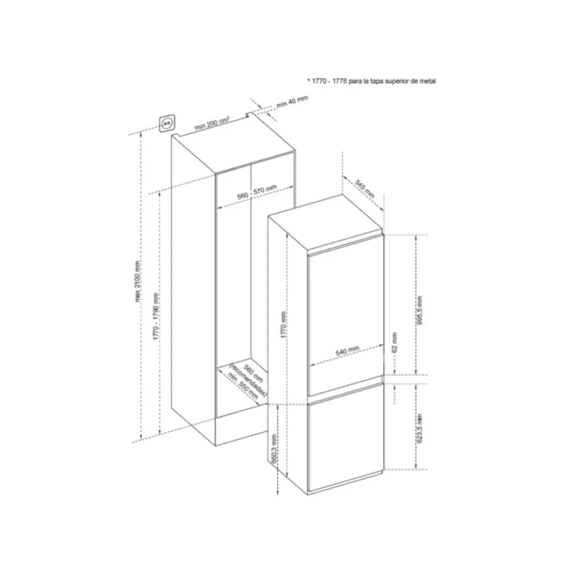 Frigorífico combi Aspes ACI1775500E integrable cíclico 251L E blanco 177 cm