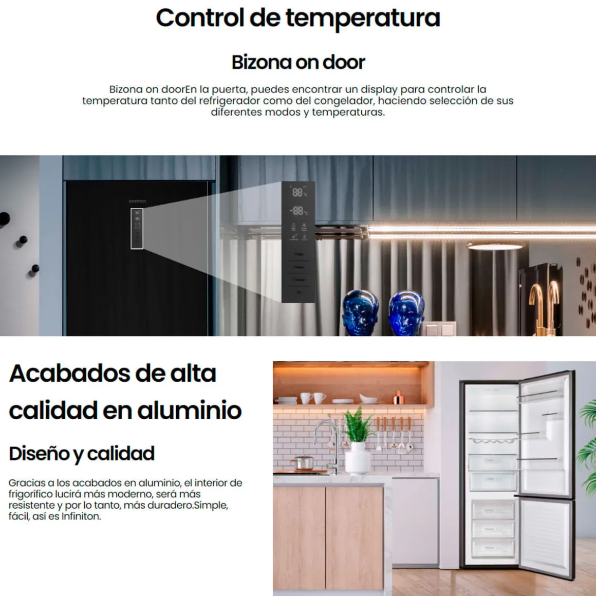 Frigorífico combi Infiniton FGC-868WG/FGC-869GB Total No Frost 322L D cristal 185,5 cm