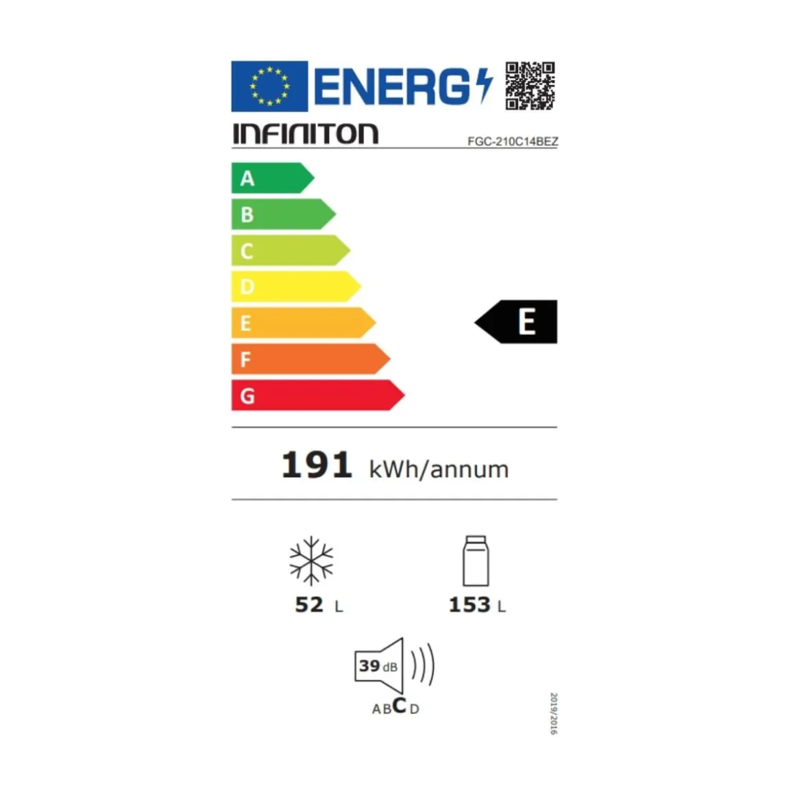 Frigorífico combi Infiniton FGC-210C14BEZ SmartFrost 205L E blanco 144 cm