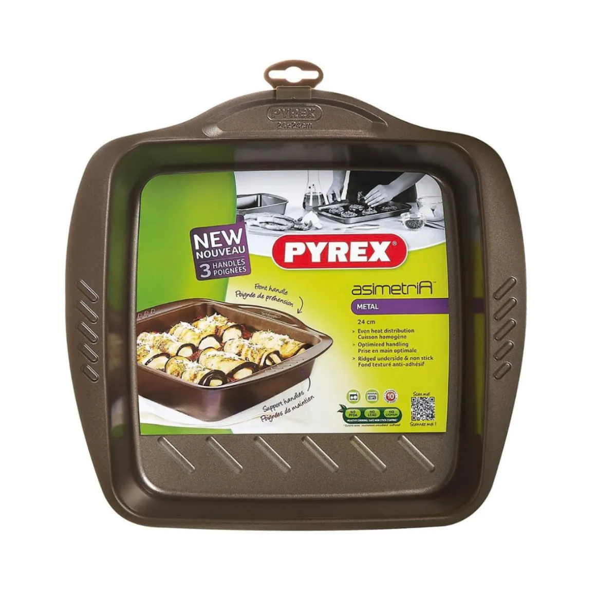 Fuente cuadrada Asimetría Pyrex acero 24 cm