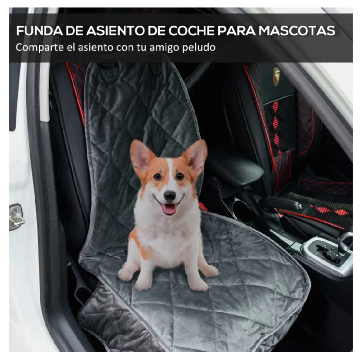 Funda de asiento PawHut para coche antideslizante con ancla + correa gris 105x46 cm