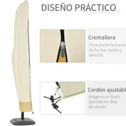 Funda protectora de sombrilla Outsunny con cremallera impermeable beige Ø56x220 cm
