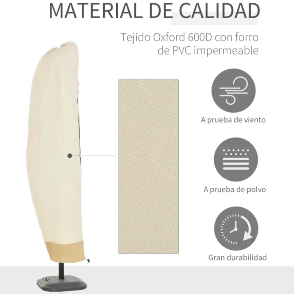Funda protectora de sombrilla Outsunny con cremallera impermeable beige Ø56x220 cm