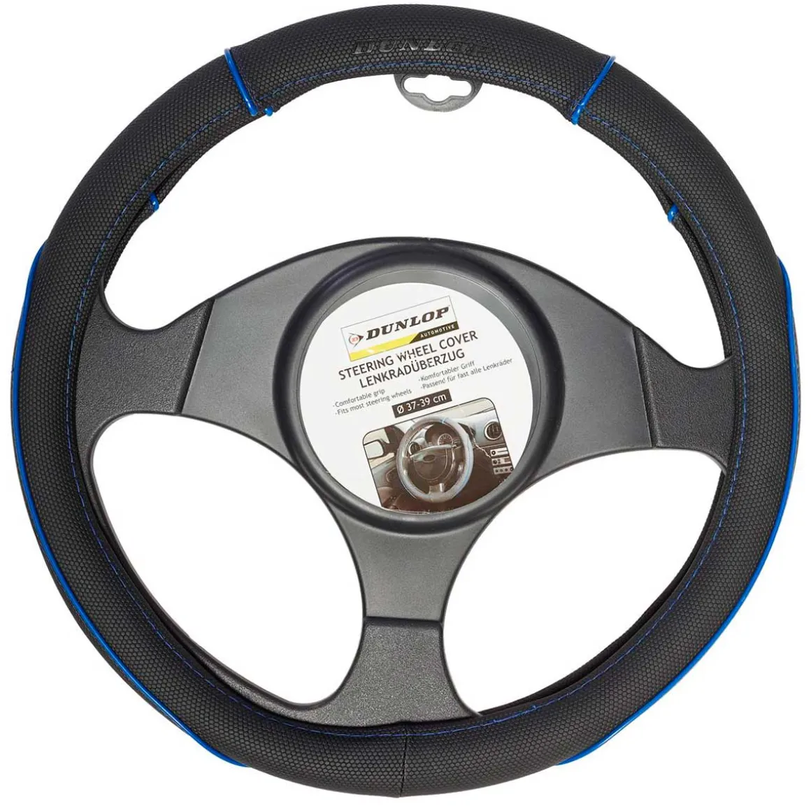 Funda protectora para volante Dunlop con textil negro/azul Ø37-Ø39 cm