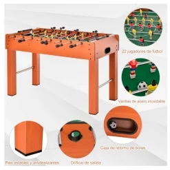 Futbolín de madera Homcom 8 barras 2 pelotas natural 80,7x122x61 cm