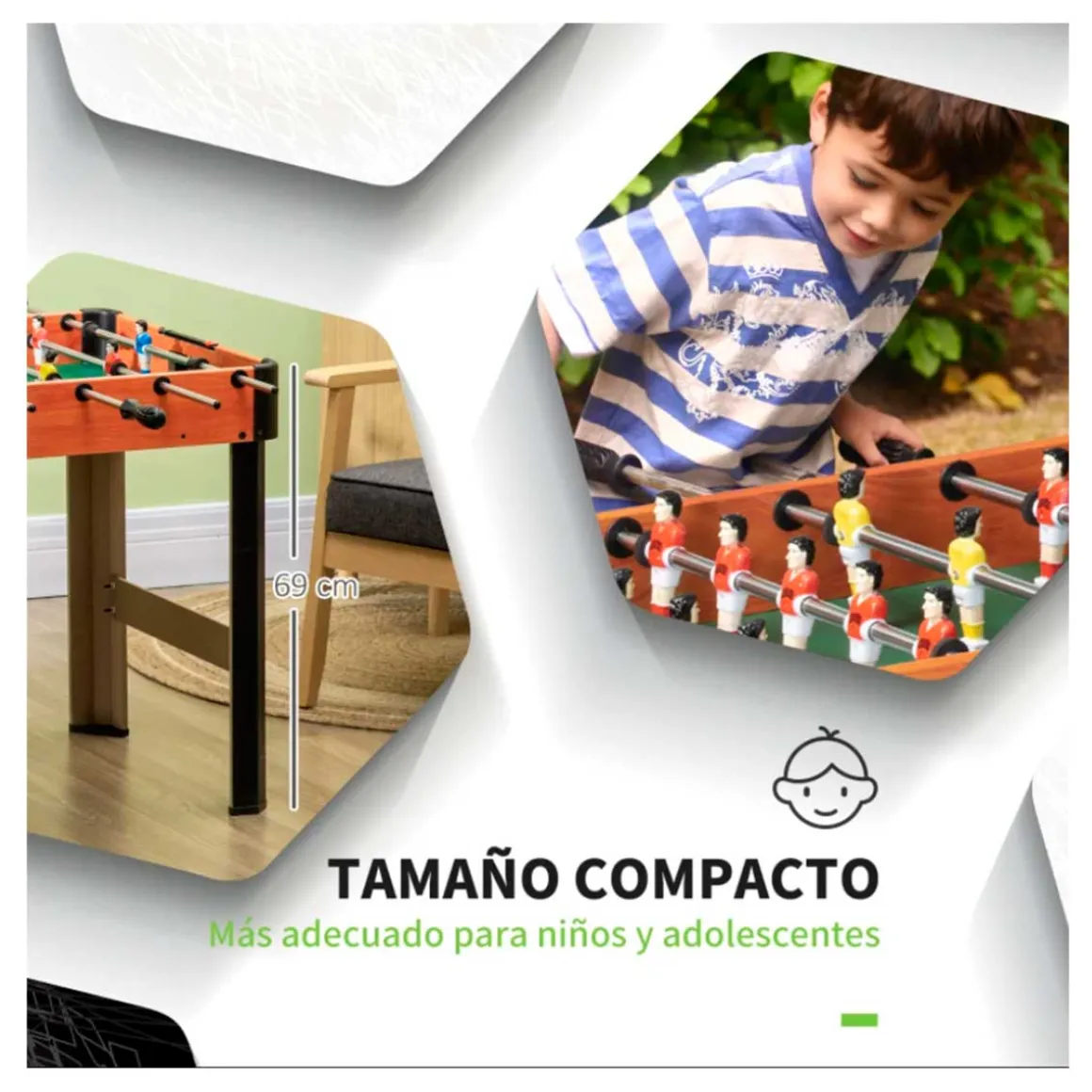 Futbolín de mesa Homcom 2 bolas 8 asas +7A natural/negro 69x118x57 cm