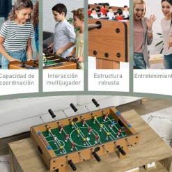 Futbolín de mesa Homcom 6 varillas + 2 marcadores + 18 jugadores +6A natural 22x69x36,5 cm