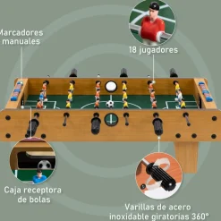 Futbolín de mesa Homcom 6 varillas + 2 marcadores + 18 jugadores +6A natural 22x69x36,5 cm