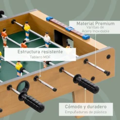 Futbolín de mesa Homcom 6 varillas + 2 marcadores + 18 jugadores +6A natural 22x69x36,5 cm