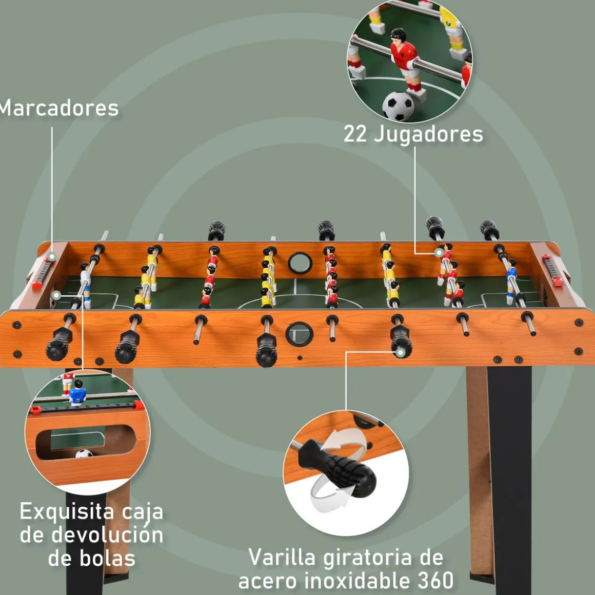 Futbolín infantil Homcom 22 jugadores + 2 marcadores madera 61,2x84,5x40 cm