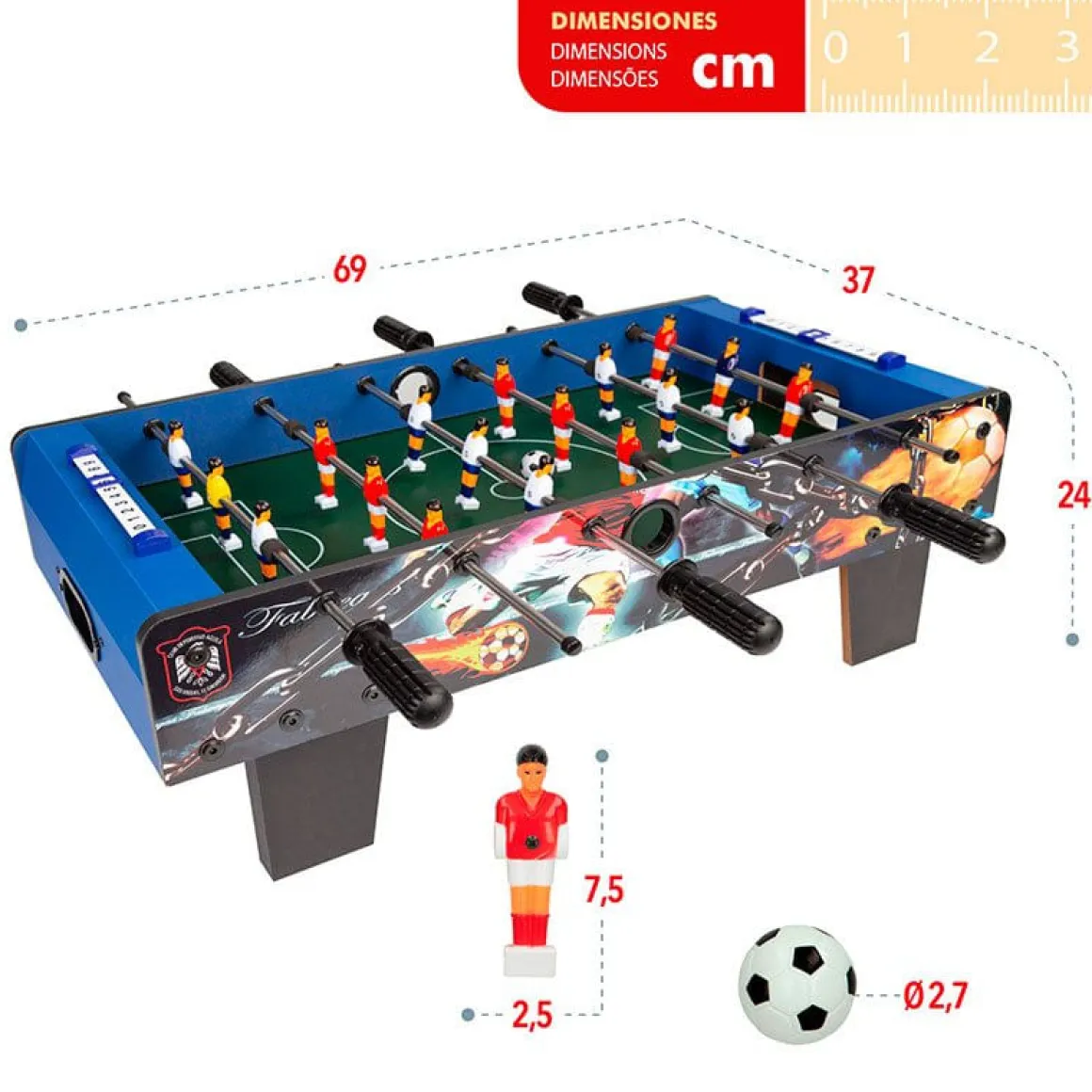 Futbolín sobremesa CB Games estructura madera +6A azul 24x69x37 cm