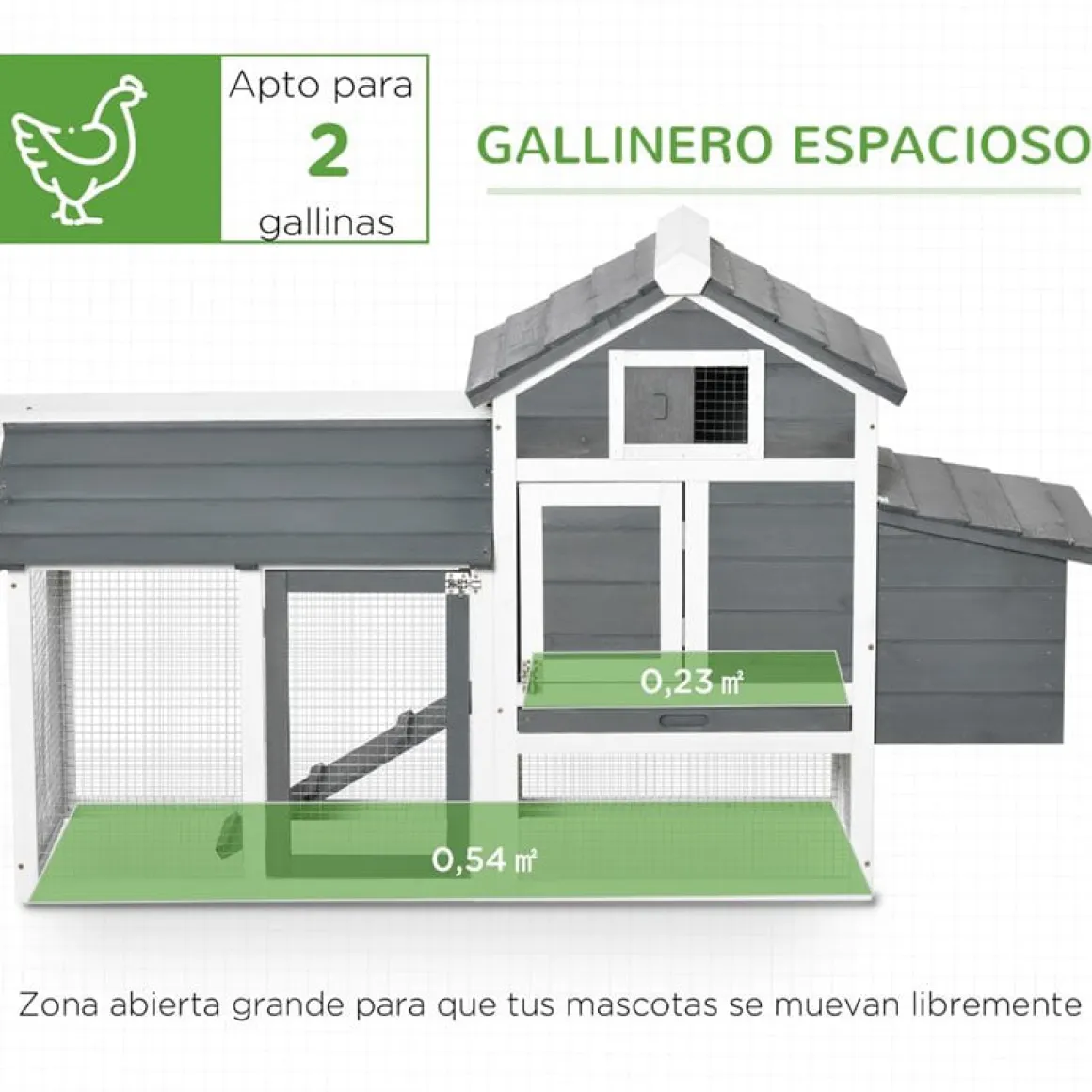 Gallinero PawHut madera gris/blanco 87x150,5x54 cm
