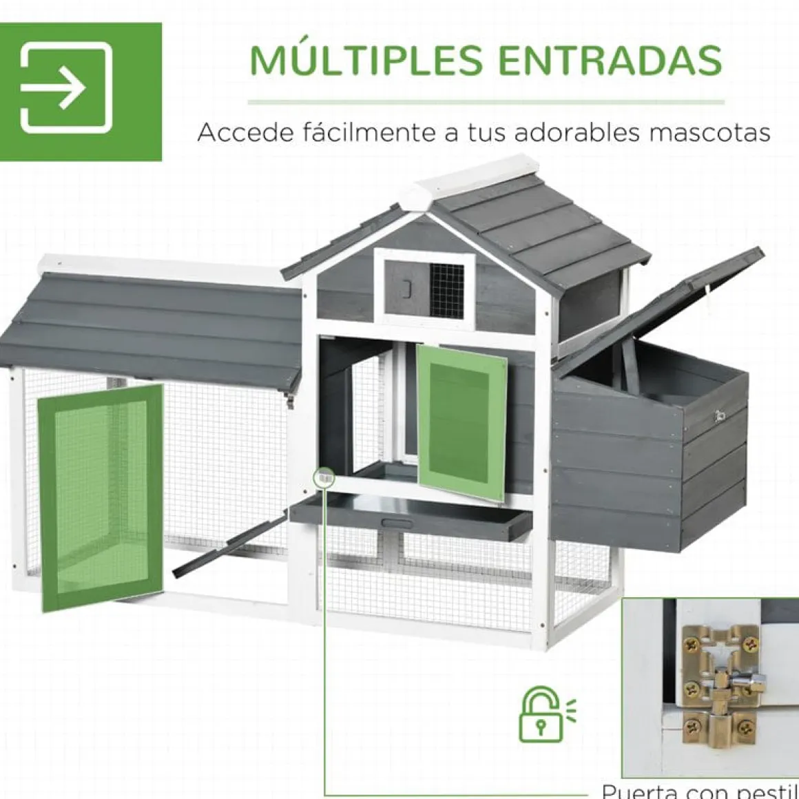 Gallinero PawHut madera gris/blanco 87x150,5x54 cm