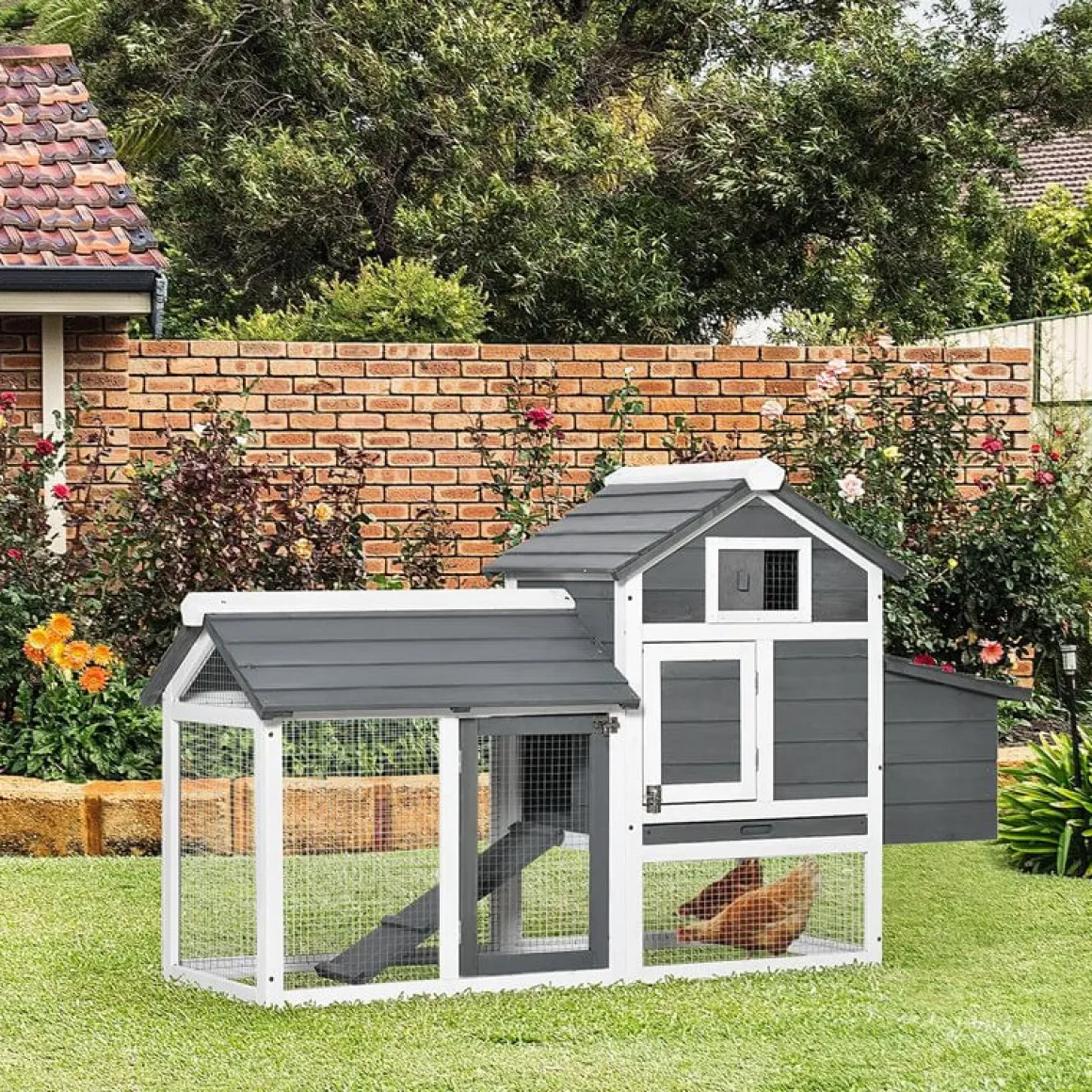 Gallinero PawHut madera gris/blanco 87x150,5x54 cm