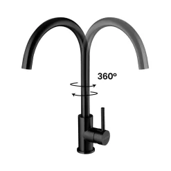 Grifo Infiniton ABK351 caño alto giratorio acero inox negro 37,6 cm