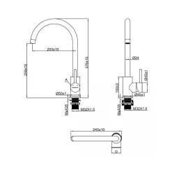 Grifo Infiniton ABK351 caño alto giratorio acero inox negro 37,6 cm