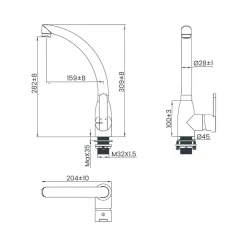 Grifo Infiniton ACH248 caño alto giratorio acero inox cromado 30,9 cm