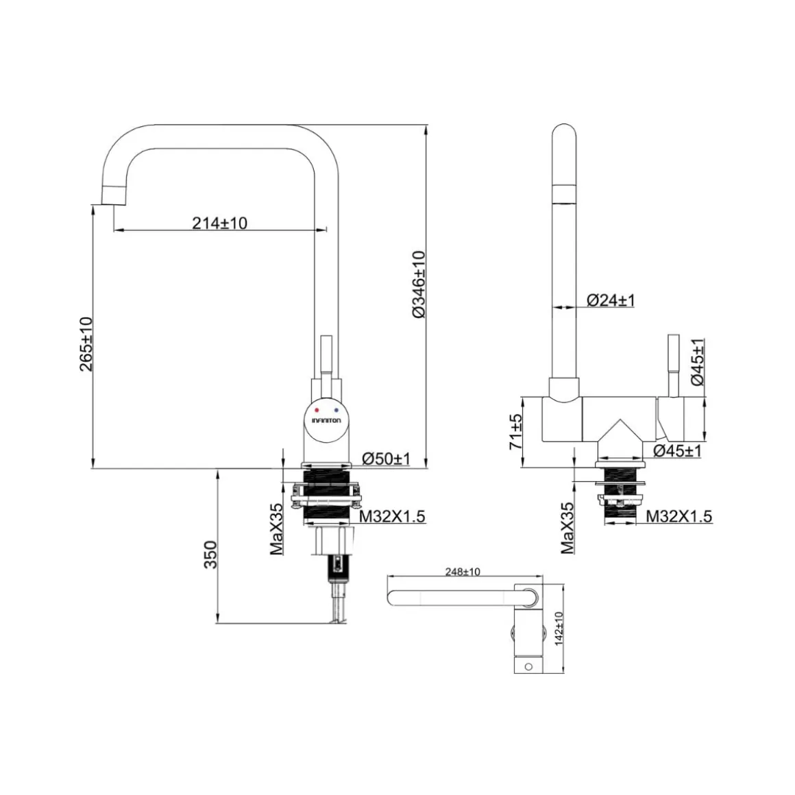 Grifo Infiniton Eneko ASS347 caño alto abatible acero inoxidable satinado 34,6 cm