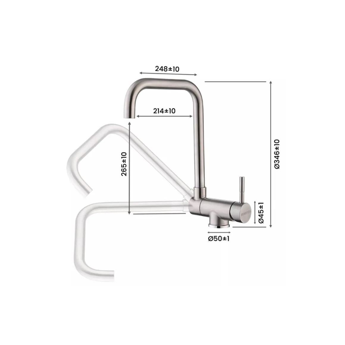 Grifo Infiniton Eneko ASS347 caño alto abatible acero inoxidable satinado 34,6 cm