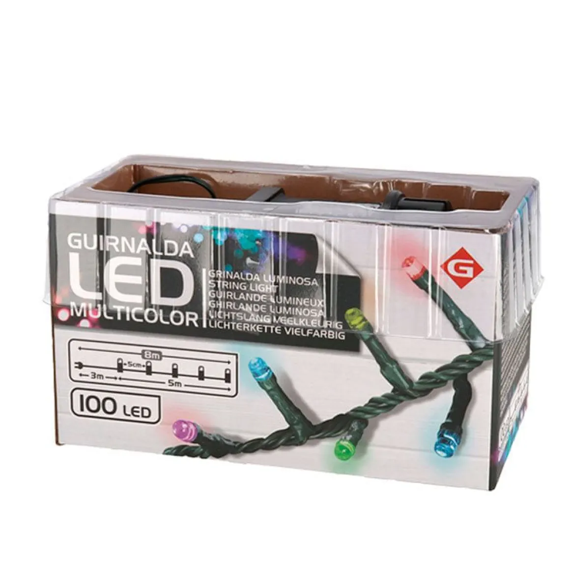 Guirnalda de luces 100 LEDs multicolor 3+5m