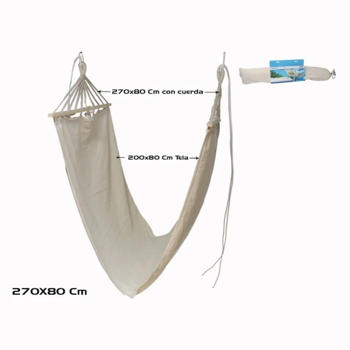 Hamaca colgante individual algodón blanco 270x80 cm