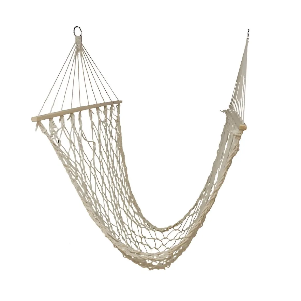 Hamaca de macramé con madera y borlas beige 270x80 cm