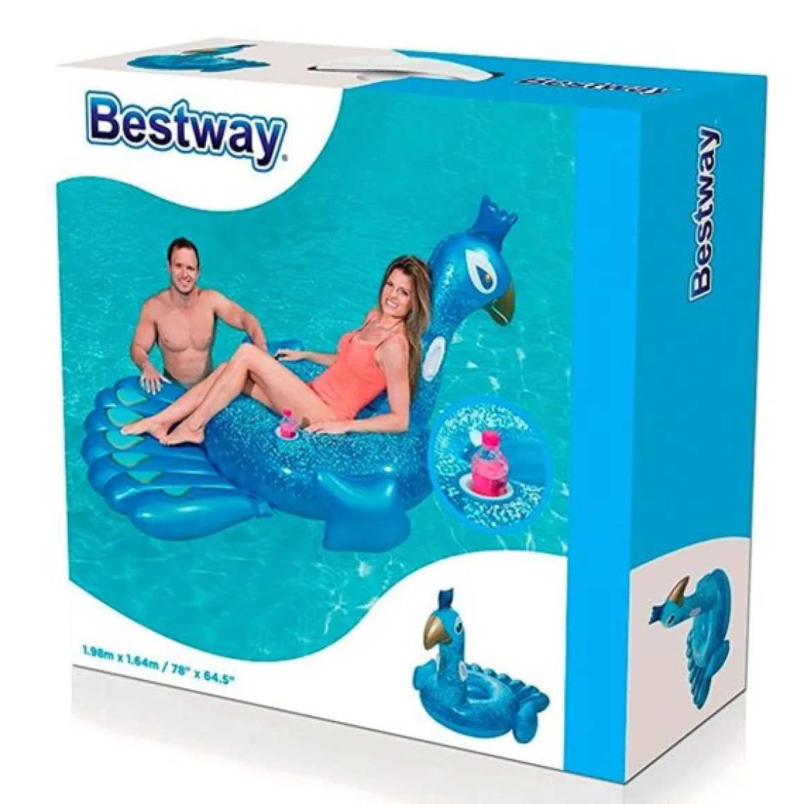 Hinchable pavo real Bestway con asas 198 x 164 cm
