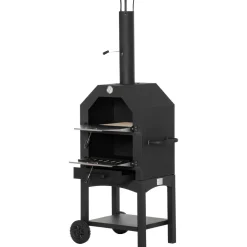 Horno de leña Outsunny 3 niveles con ruedas acero inox negro 160x64x54 cm