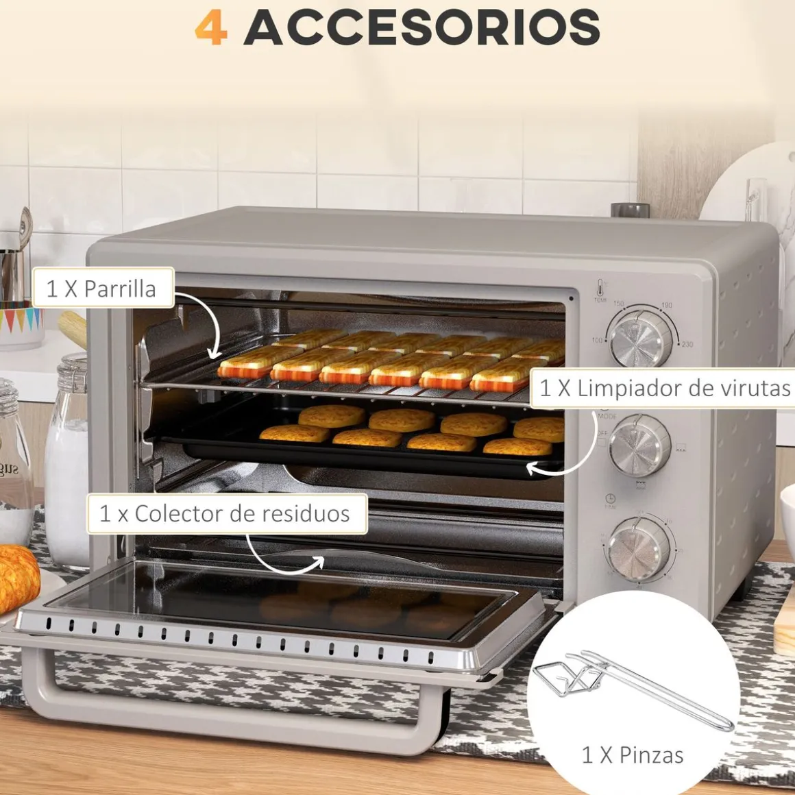 Horno de sobremesa Alec Homcom 1400W 21L 3 modos + temporizador 46 cm