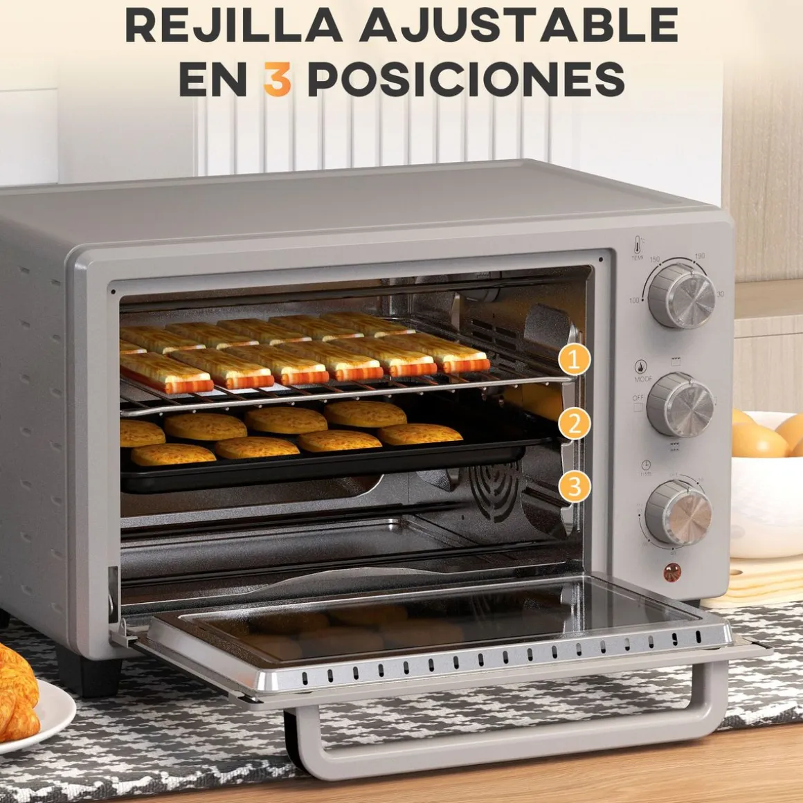 Horno de sobremesa Alec Homcom 1400W 21L 3 modos + temporizador 46 cm