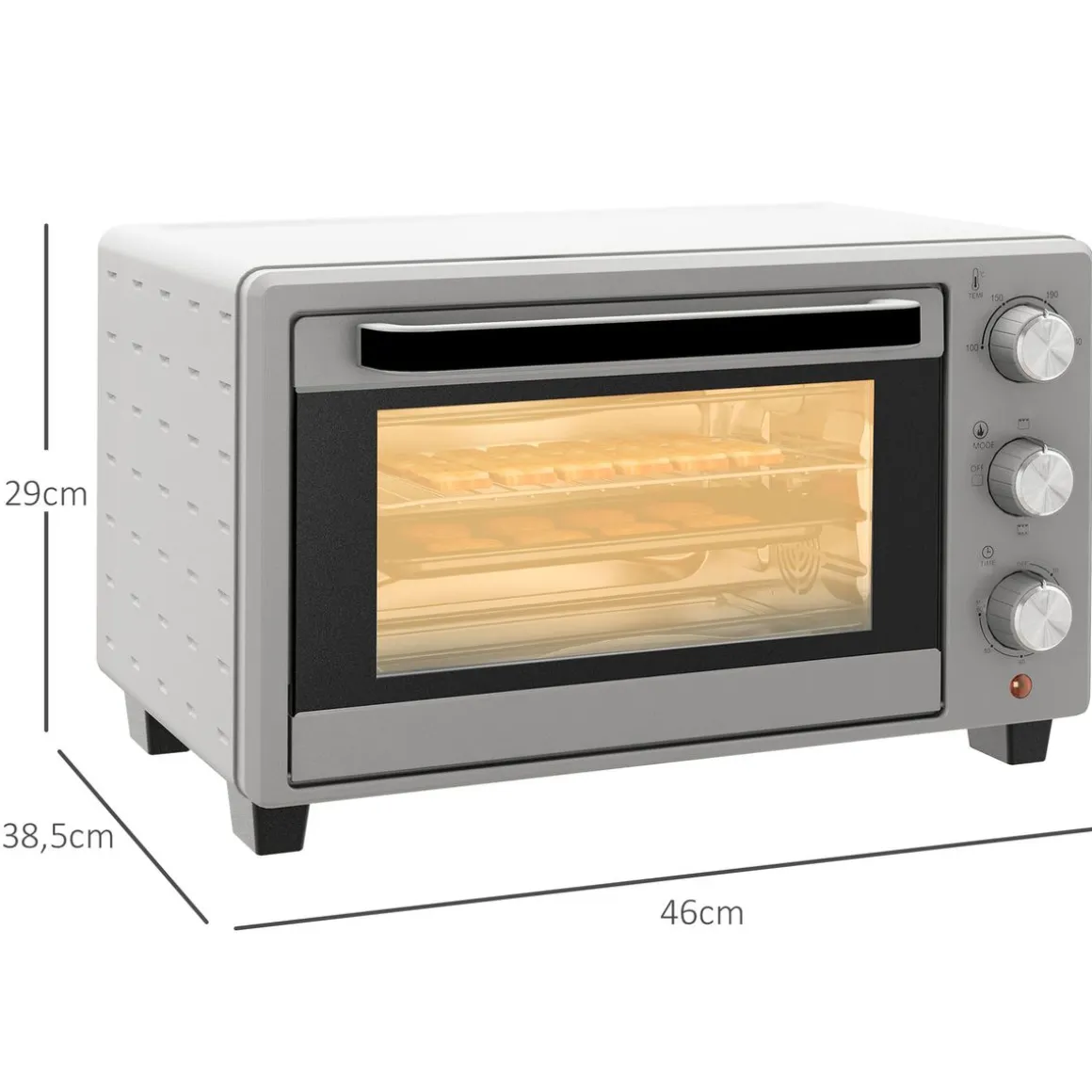 Horno de sobremesa Alec Homcom 1400W 21L 3 modos + temporizador 46 cm