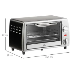 Horno de sobremesa Homcom 750W 10L con temperatura regulable y temporizador inox 22x36,5x26 cm