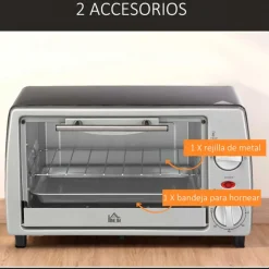Horno de sobremesa Homcom 750W 10L con temperatura regulable y temporizador inox 22x36,5x26 cm