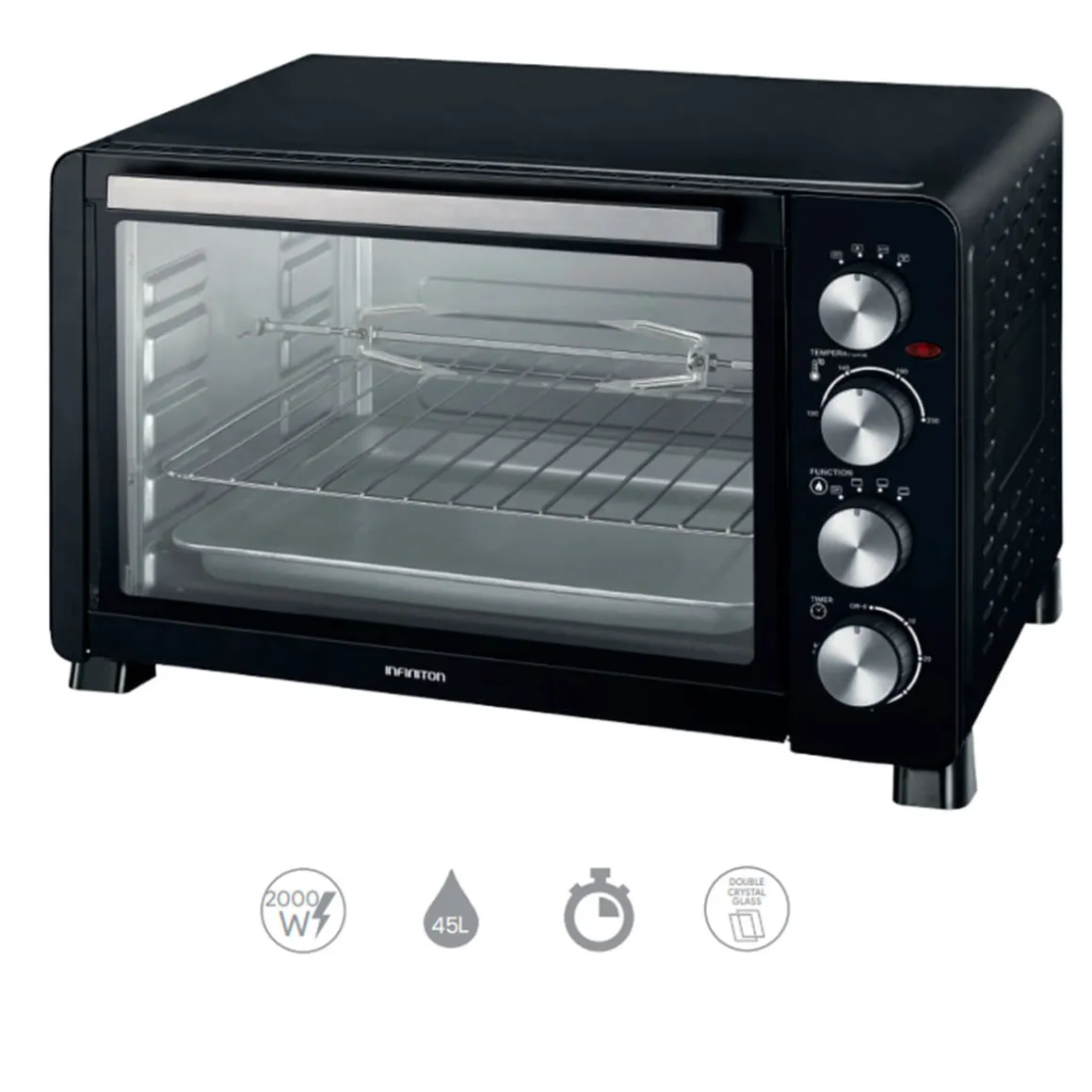 Horno de sobremesa Infiniton HSM-30N45 2000W 45L 4 funciones con accesorios negro