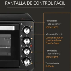 Horno de sobremesa Power Flame Homcom 32L 1600W negro 33,5x52,2x38,1 cm