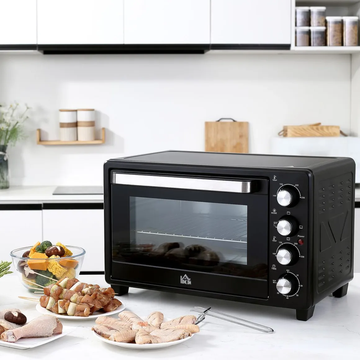 Horno de sobremesa Power Flame Homcom 32L 1600W negro 33,5x52,2x38,1 cm