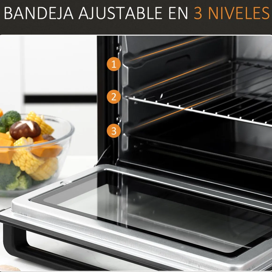 Horno de sobremesa Power Flame Homcom 32L 1600W negro 33,5x52,2x38,1 cm