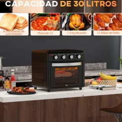 Horno de sobremesa Salsa Homcom 1600W 30L 7 funciones negro