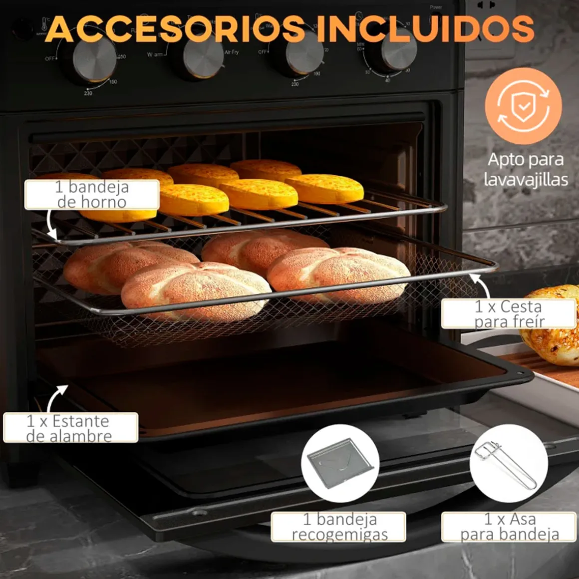 Horno de sobremesa Salsa Homcom 1600W 30L 7 funciones negro