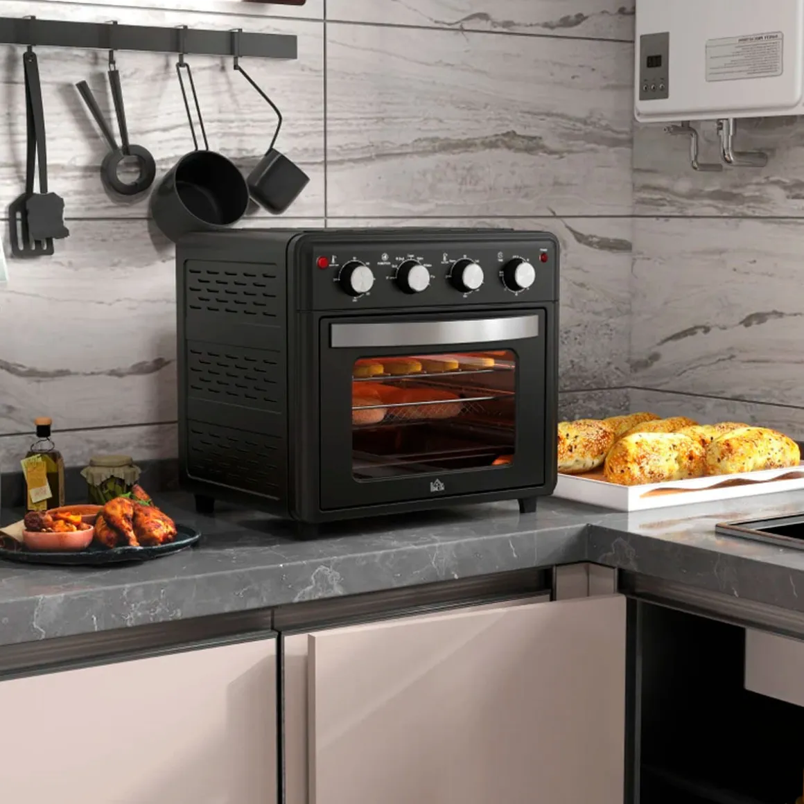 Horno de sobremesa Salsa Homcom 1600W 30L 7 funciones negro