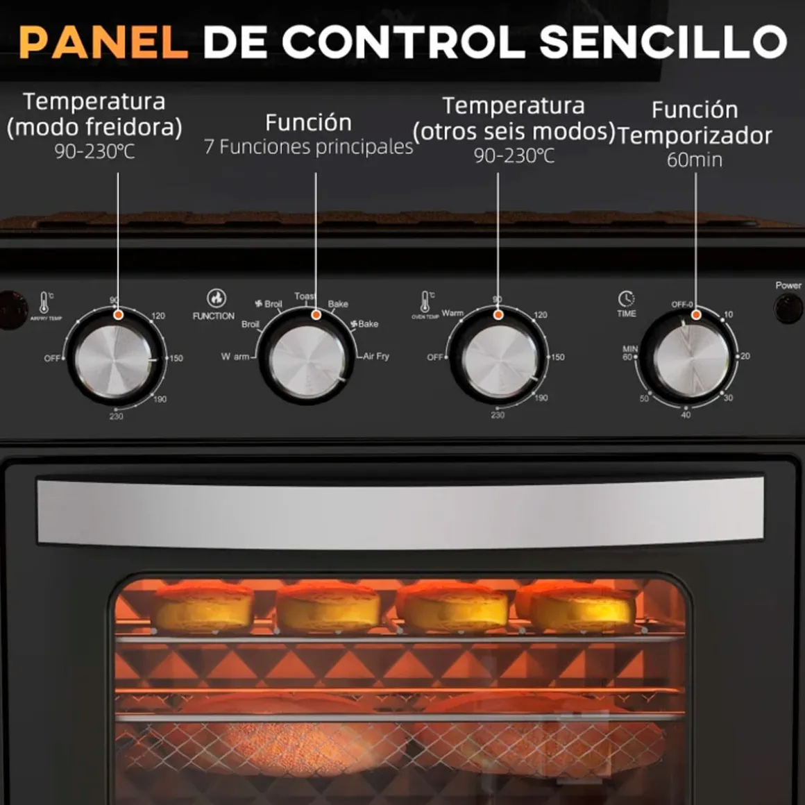 Horno de sobremesa Salsa Homcom 1600W 30L 7 funciones negro