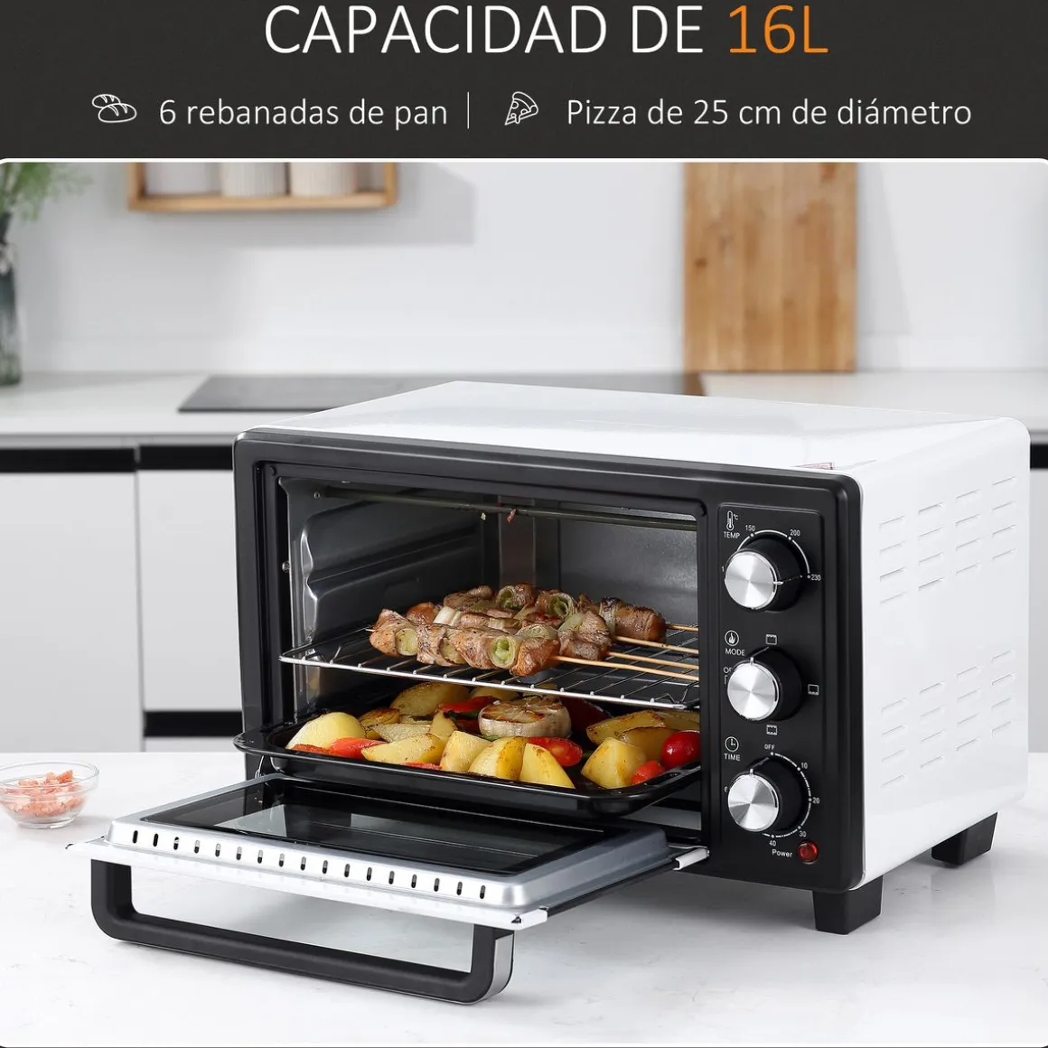 Horno de sobremesa Vulcan Homcom 1400W 16L blanco/negro 28,1x44x32 cm